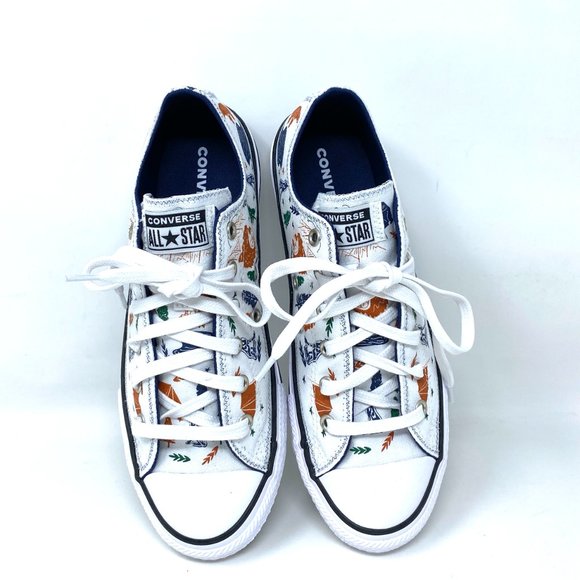 Converse Women's 672440F CTAS OX White Camping Themed Print Low Canvas Sneakers - Picture 4 of 10